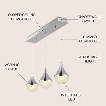Elyse Teardrop Modern Mid-Century Iron/Acrylic Integrated Linear LED Pendant